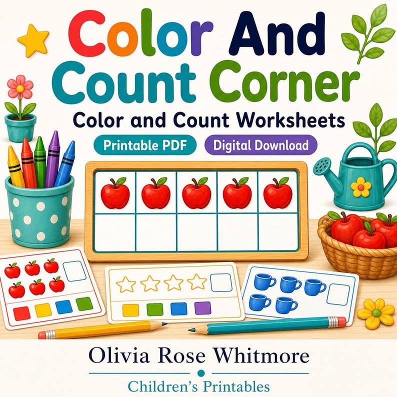 Color And Count Corner | Color and Count Worksheets | Printable PDF | Digital Download image 1
