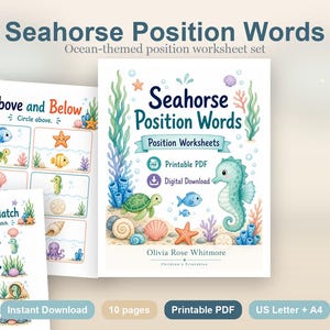 Seahorse Position Words | Position Worksheets | Printable PDF | Digital Download image 2