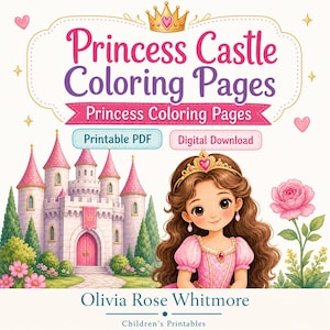 Dibujos para colorear de castillos de princesas / Dibujos para colorear de princesas / PDF imprimible / Descarga digital imagen 1