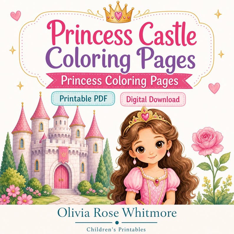 Dibujos para colorear de castillos de princesas / Dibujos para colorear de princesas / PDF imprimible / Descarga digital imagen 1