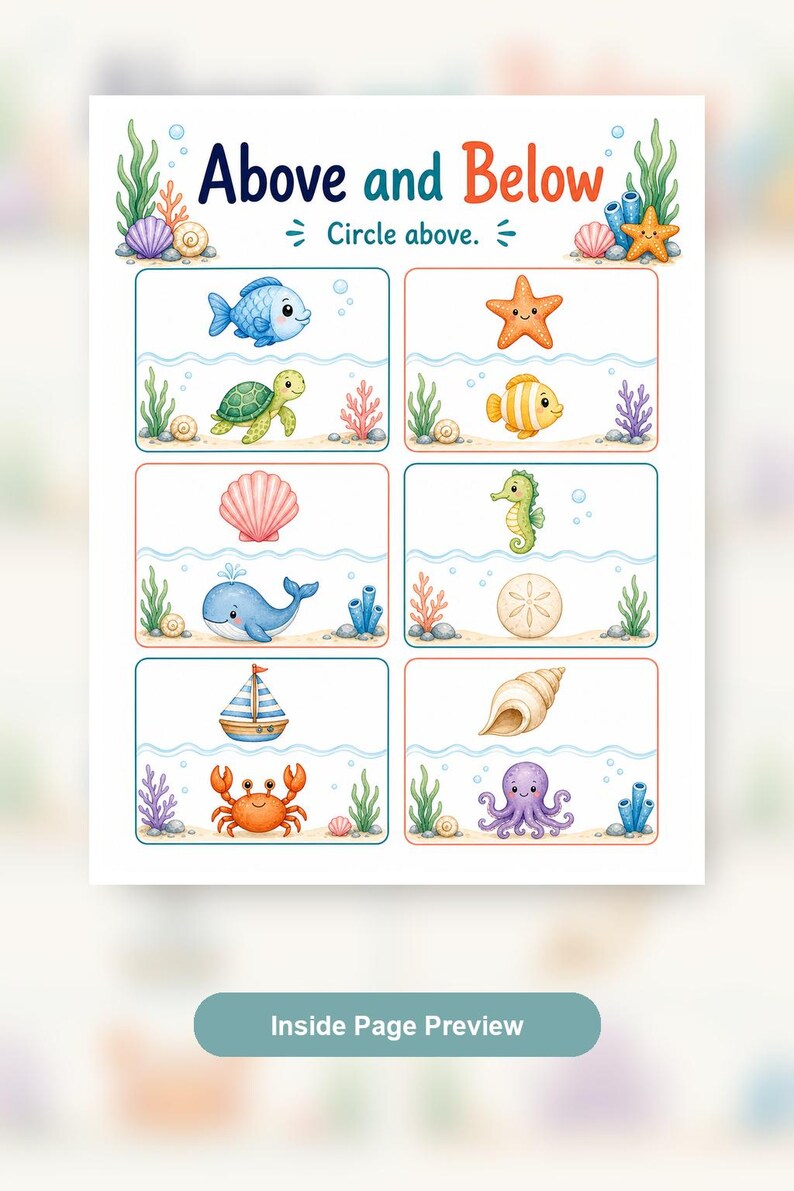 Seahorse Position Words | Position Worksheets | Printable PDF | Digital Download image 9