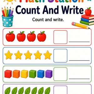Kindergarten Math Station | Kindergarten Math Worksheets | Printable PDF | Digital Download image 3