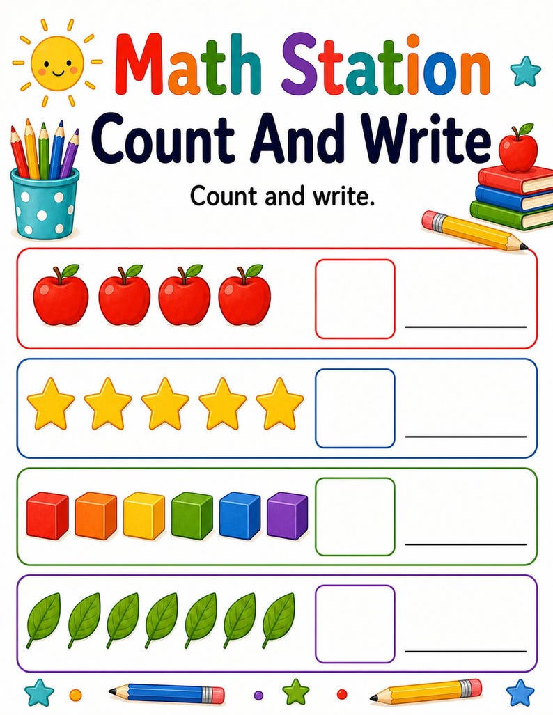 Kindergarten Math Station | Kindergarten Math Worksheets | Printable PDF | Digital Download image 3