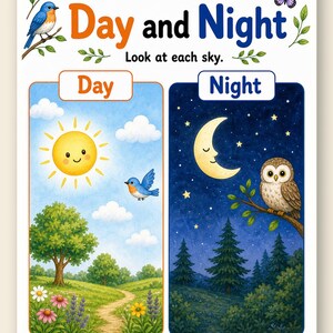 Tag Nacht Natur | Tag und Nacht Arbeitsblätter | Druckbare PDF | Digitaler Download Bild 9
