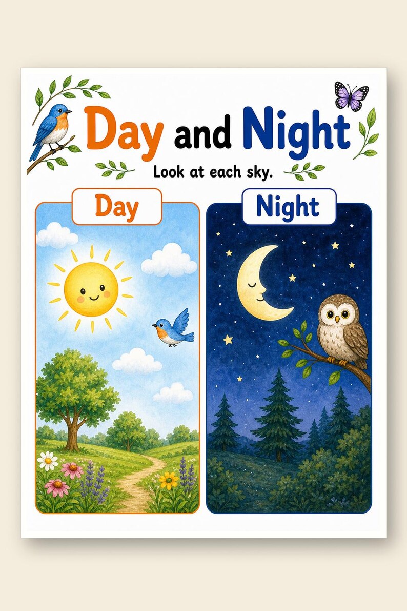 Tag Nacht Natur | Tag und Nacht Arbeitsblätter | Druckbare PDF | Digitaler Download Bild 9