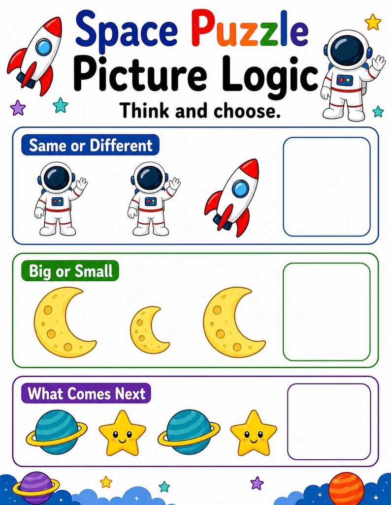Space Logic Puzzles | Space Activity Sheets | Printable PDF | Digital Download image 7