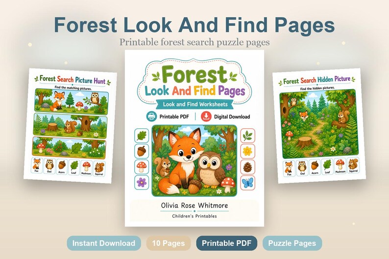 Im Wald suchen und finden | Schau und finde Arbeitsblätter | Druckbare PDF | Digitaler Download Bild 2
