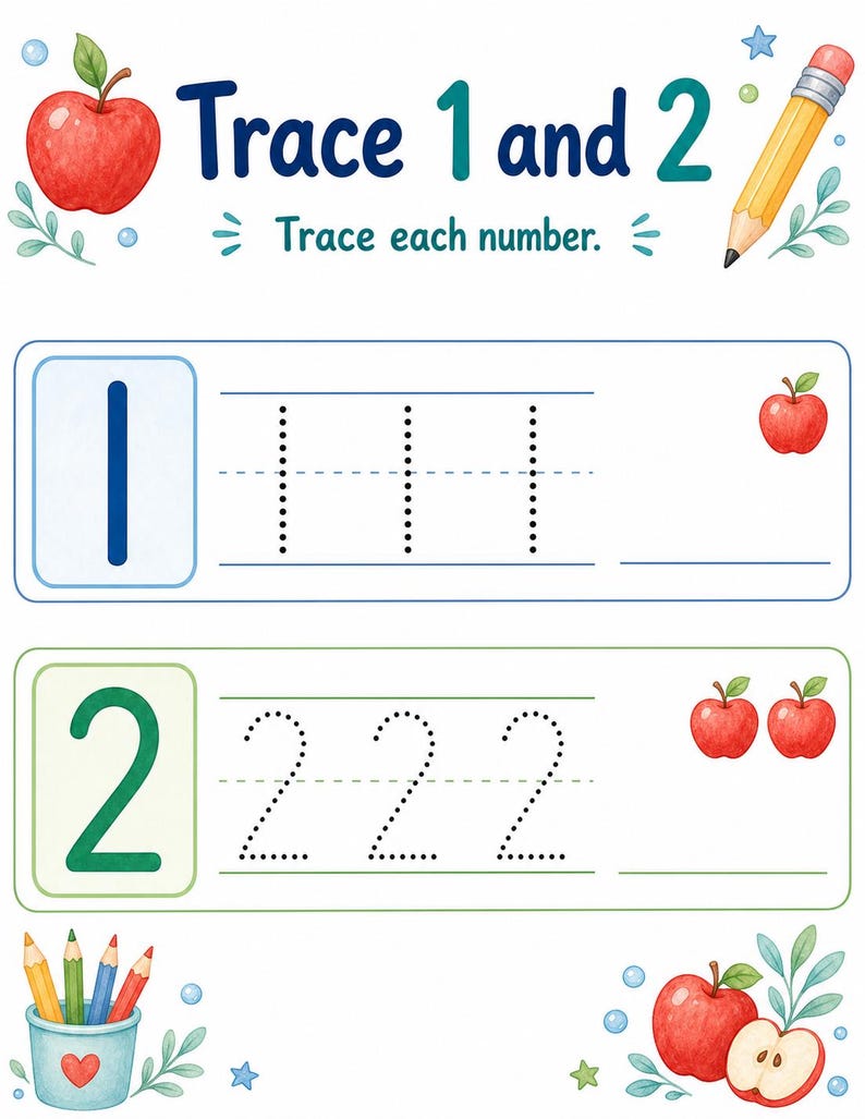 Apple Number Steps | Number Tracing Worksheets | Printable PDF | Digital Download image 3