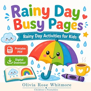 Regenachtige dag drukke pagina's | Regenachtige dagactiviteiten voor kinderen | Afdrukbare pdf | Digitale download afbeelding 1
