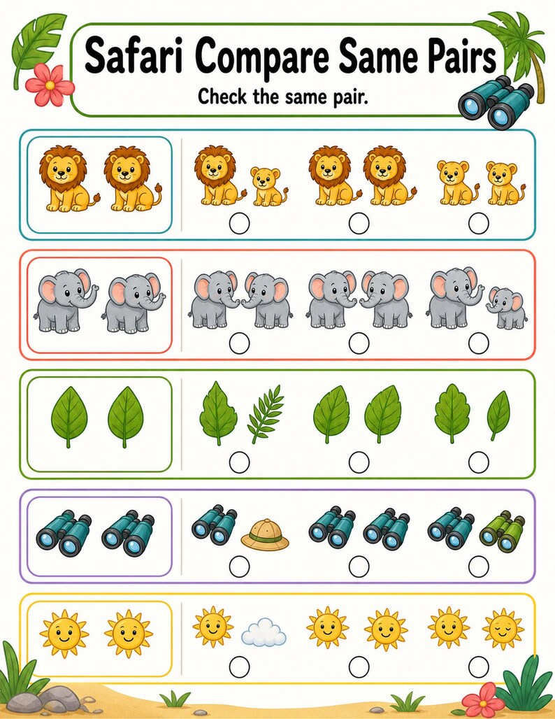 Same And Different Safari | Same and Different Worksheets | Printable PDF | Digital Download image 3