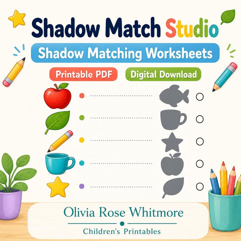 Shadow Match Studio | Shadow Matching Worksheets | Printable PDF | Digital Download image 1