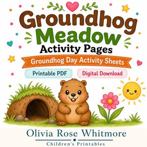 Groundhog Meadow Activity Pages | Groundhog Day Activity Sheets | Printable PDF | Digital Download image 1