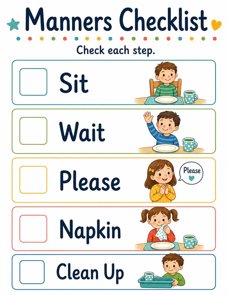 Mealtime Manners Cards | Manners Chart for Kids | Printable PDF | Digital Download image 6
