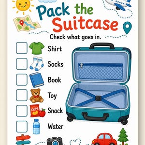 Pagine di attività a tema valigia / Attività di viaggio per bambini / PDF stampabile / Download digitale immagine 9