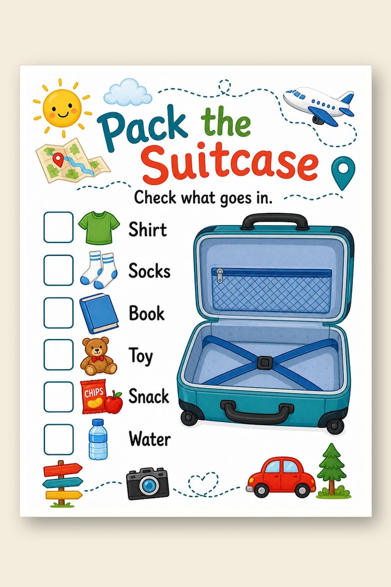 Pagine di attività a tema valigia / Attività di viaggio per bambini / PDF stampabile / Download digitale immagine 9