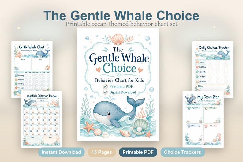 The Gentle Whale Choice | Behavior Chart for Kids | Printable PDF | Digital Download image 2