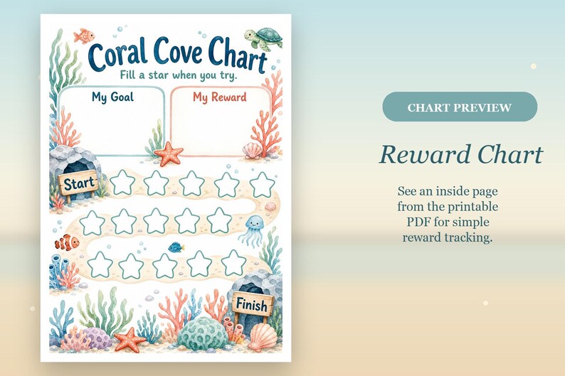 Coral Cove Stars | Reward Chart for Kids | Printable PDF | Digital Download image 6