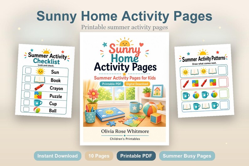 Sunny Home Activity Pages | Summer Activity Pages for Kids | Printable PDF | Digital Download image 2