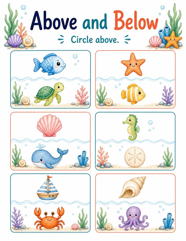 Seahorse Position Words | Position Worksheets | Printable PDF | Digital Download image 3