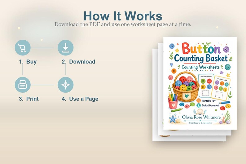 Button Zählen Korb | Zählen Arbeitsblätter | Druckbare PDF | Digitaler Download Bild 8