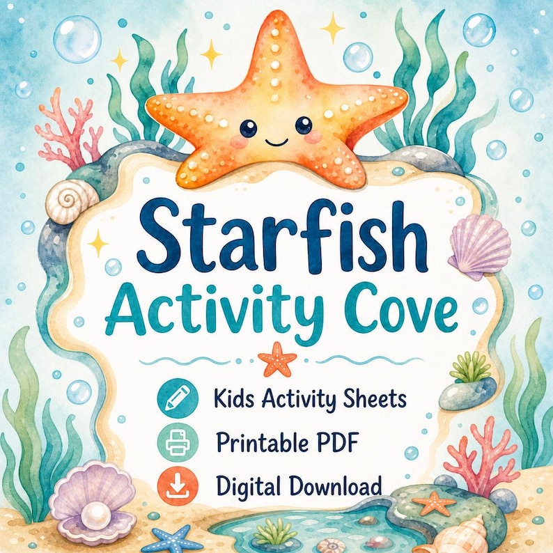 Starfish Activity Cove | Kids Activity Sheets | Printable PDF | Digital Download image 1
