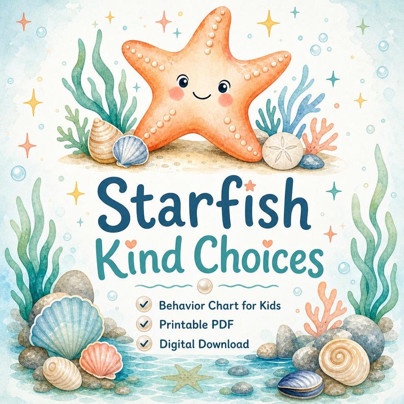 Starfish Kind Choices | Behavior Chart for Kids | Printable PDF | Digital Download image 1
