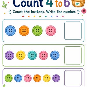 Button Zählen Korb | Zählen Arbeitsblätter | Druckbare PDF | Digitaler Download Bild 4