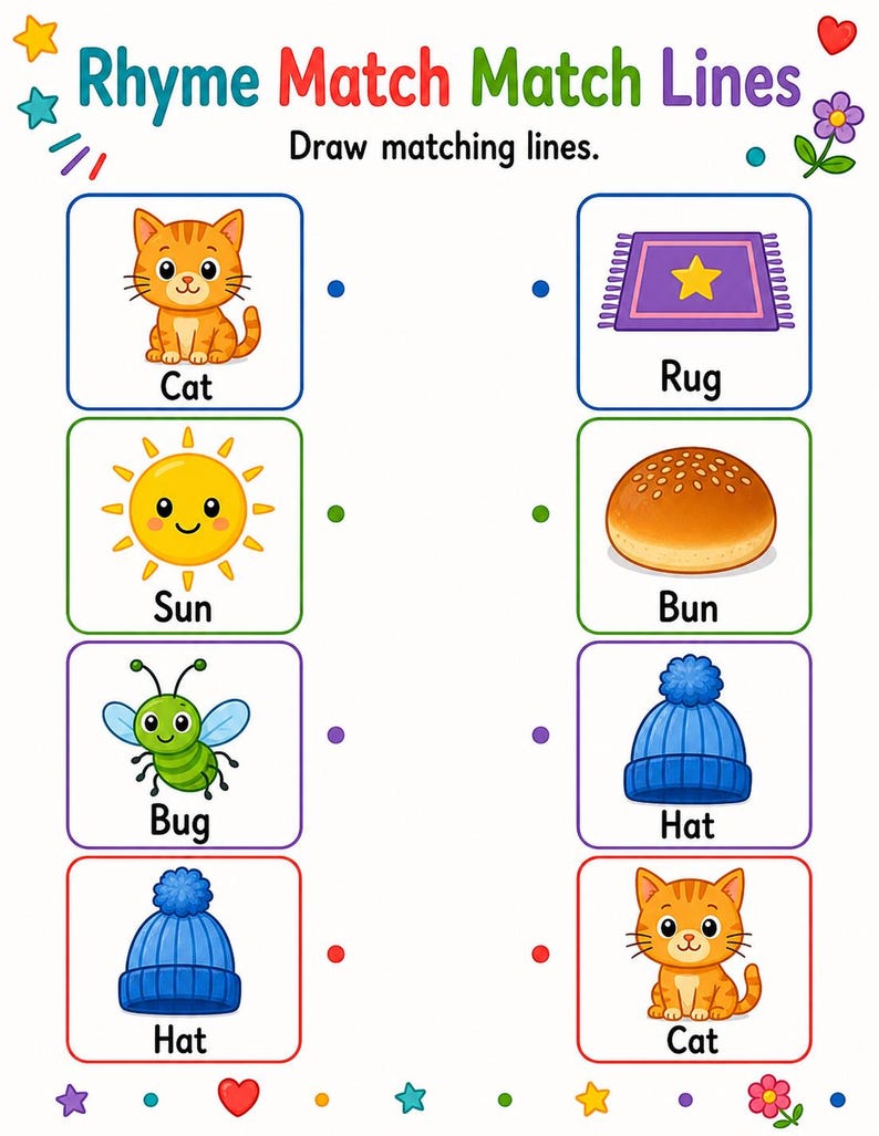 Rhyme Picture Match | Rhyming Worksheets | Printable PDF | Digital Download image 4
