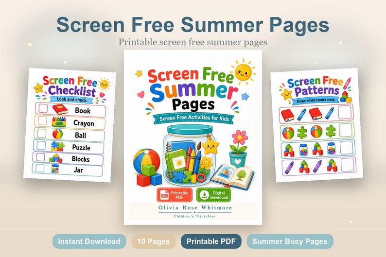 Screen Free Summer Pages | Screen Free Activities for Kids | Printable PDF | Digital Download image 2