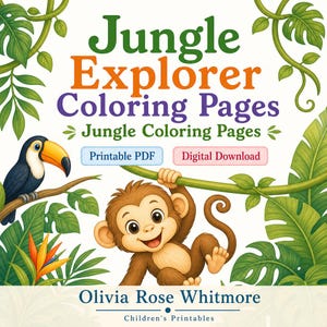 Desenhos para colorir de explorador da selva | Desenhos para colorir da selva | PDF para imprimir | Download digital imagem 1