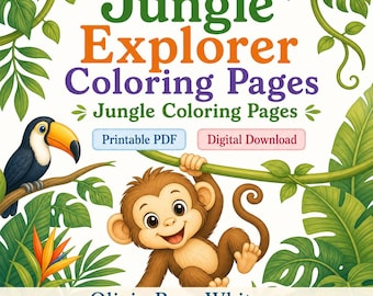 Disegni da colorare di un esploratore della giungla / Disegni da colorare della giungla / PDF stampabile / Download digitale