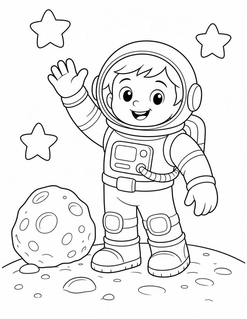 Disegni da colorare di esploratori spaziali / Disegni da colorare dello spazio / PDF stampabile / Download digitale immagine 4