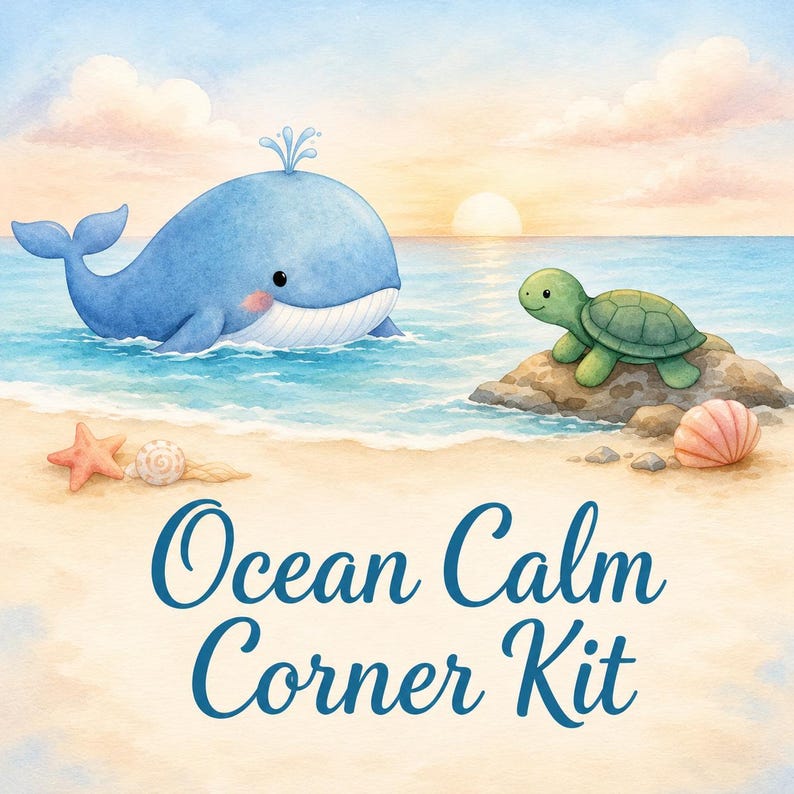 Zestaw Ocean Calm Corner | Zestaw Calm Corner dla dzieci | Do druku w formacie PDF | Narzędzia do regulacji emocji || Kącik Calm Down: motywy oceaniczne zdjęcie 1