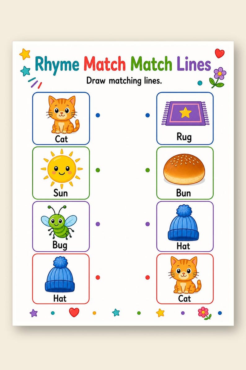 Rhyme Picture Match | Rhyming Worksheets | Printable PDF | Digital Download image 9