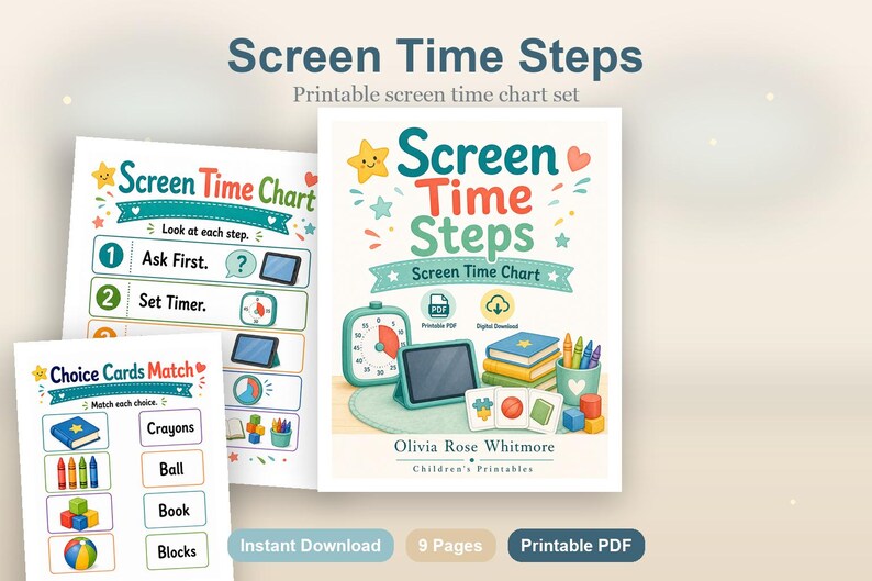 Pasos para controlar el tiempo frente a la pantalla / Tabla de control del tiempo frente a la pantalla / PDF imprimible / Descarga digital imagen 2