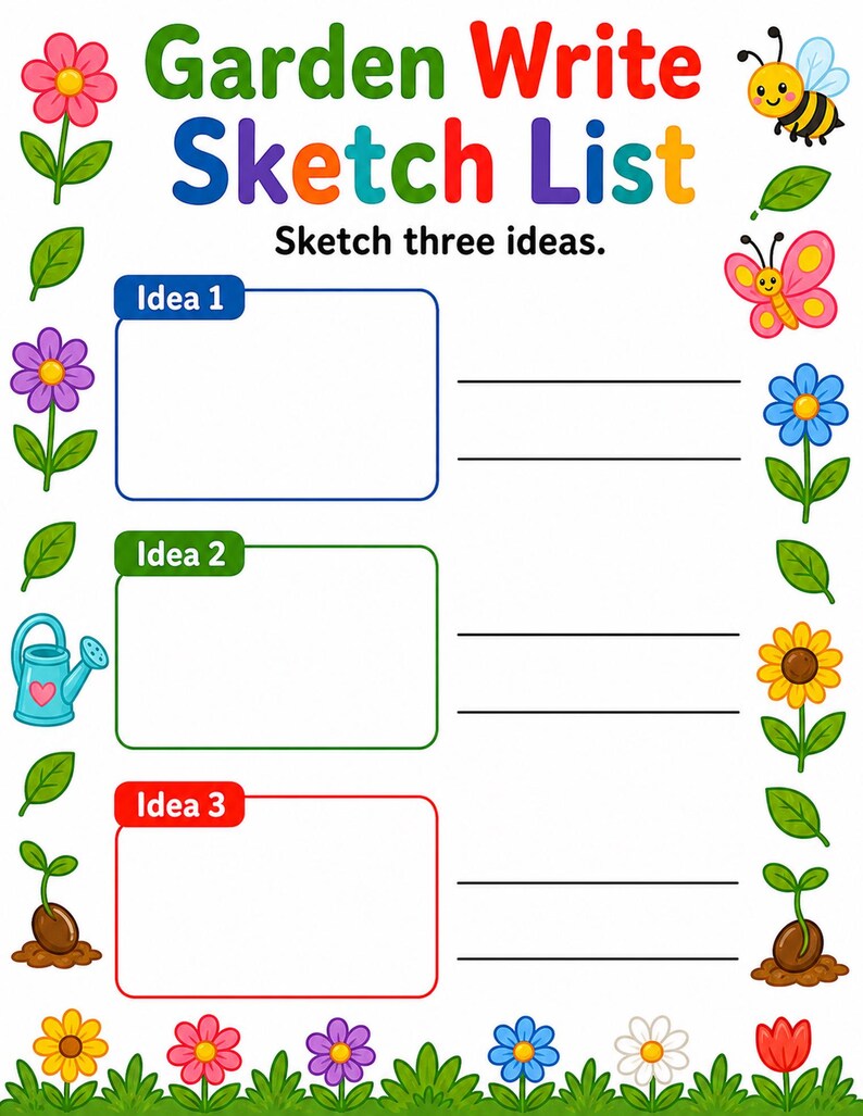 Jardim para Desenhar e Escrever | Folhas de Atividades para Desenhar e Escrever | PDF para Imprimir | Download Digital imagem 6