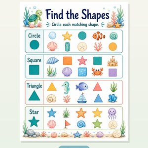 Caça às Estrelas-do-Mar | Folhas de Atividades com Formas | PDF para Imprimir | Download Digital imagem 8