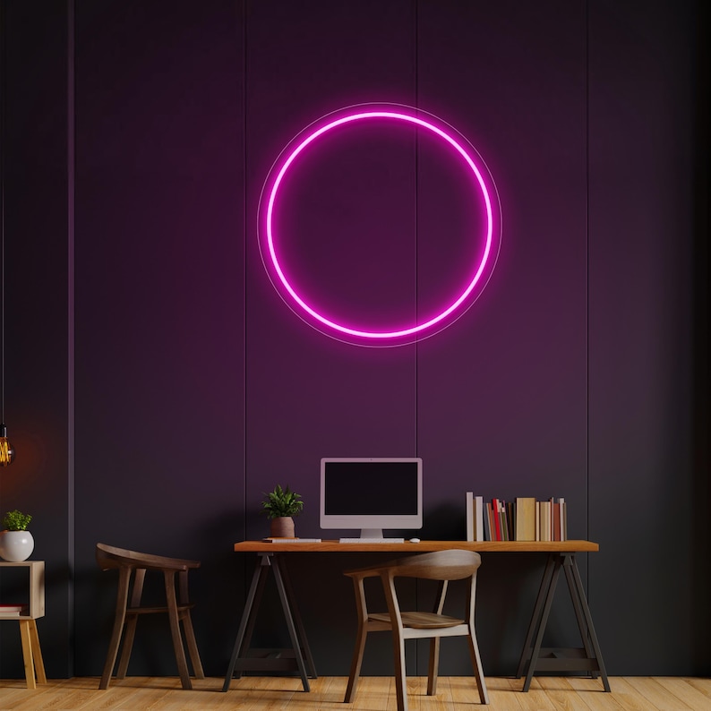 Batteridriven cyberpunk cirkel neonskylt, LED-ringväggkonst, trådlös futuristisk dekor, anpassad sci-fi-halolampa bild 10