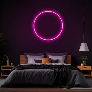 Batteridriven cyberpunk cirkel neonskylt, LED-ringväggkonst, trådlös futuristisk dekor, anpassad sci-fi-halolampa bild 6