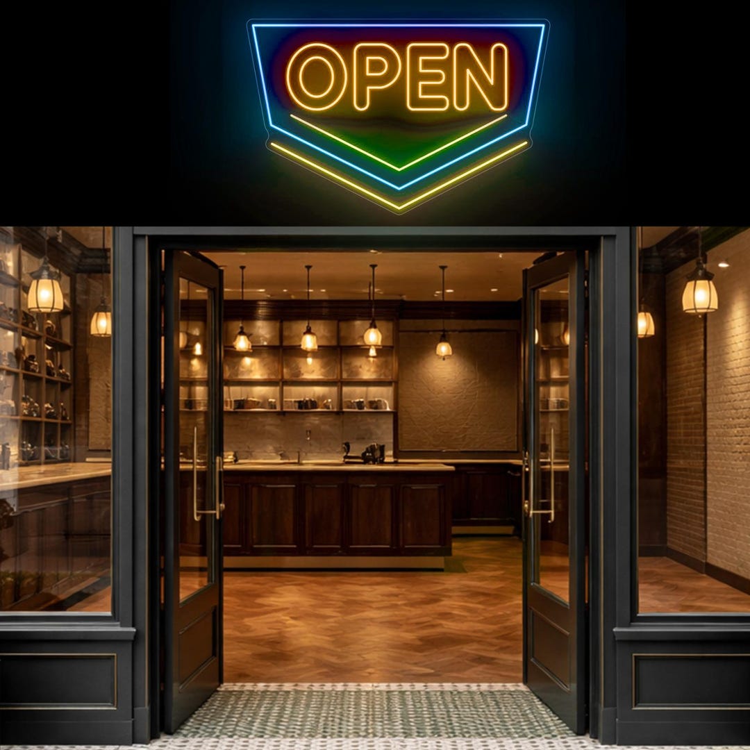 Neon Open Sign With Arrow for Bar, Outdoor Vertical Arrow Sign Down ...