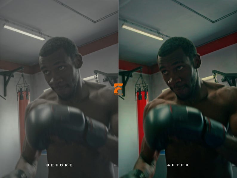 May include: A before and after image of a boxer in a gym. The boxer is wearing black boxing gloves. The text "BEFORE" is at the bottom left, and "AFTER" is at the bottom right.