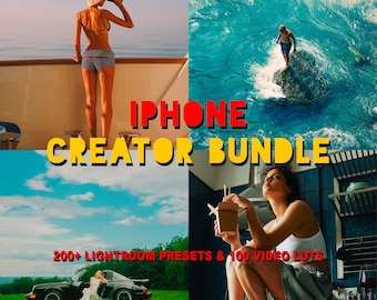 300+ iPhone Creator Bundle | 200+ Mobile & Desktop Lightroom Presets, 100+ Cinematic Video LUTs | iPhone Filmmaker Aesthetic Filters