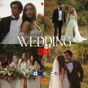 May include: A collage of wedding-themed images. The word "WEDDING" is prominently displayed in a gold font. The images feature couples, bridal parties, and the text "LUTS" in red. Software icons are also visible.