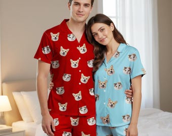 Benutzerdefinierte Pyjamas, Gesichts Pyjamas, personalisierte Pyjamas, Haustier Foto Kurzarm-Pyjama, Benutzerdefiniertes Gesicht Kurze Pyjamas, Junggesellinnenabschieds-Pyjamas