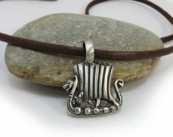 Viking Jewelry - Boat Necklace, Mens Jewelry - Norse Pendant, Viking Dragon Boat - Ship Necklace