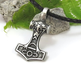 Thor's Hammer Necklace, Braided Leather Cord - Mjolnir Pendant, Norse Jewelry - Pagan Thors Hammer, Men's Jewelry