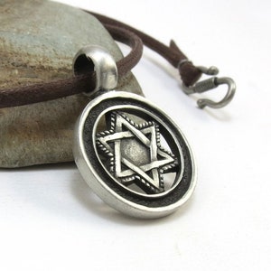 Star of David Necklace - Men&#39;s Jewish Jewelry, Rustic Pewter Star of David Pendant - Judaica