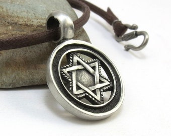 Star of David Necklace - Men's Jewish Jewelry, Rustic Pewter Star of David Pendant - Judaica