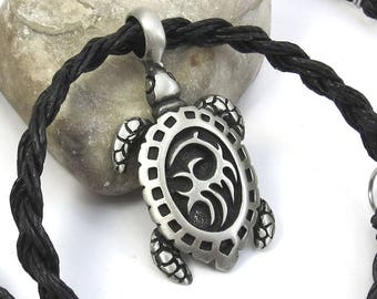 Mens Surfer Jewelry, Tribal Sea Turtle Necklace with Hemp Cord - Custom Hemp Necklace with Turtle Pendant