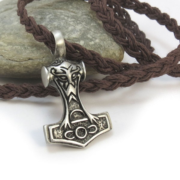 Mjolnir Necklace - Hemp Jewelry, Asatru Jewelry - Thors Hammer Necklace, Viking Jewelry - Mjolnir Pendant with Hemp Cord